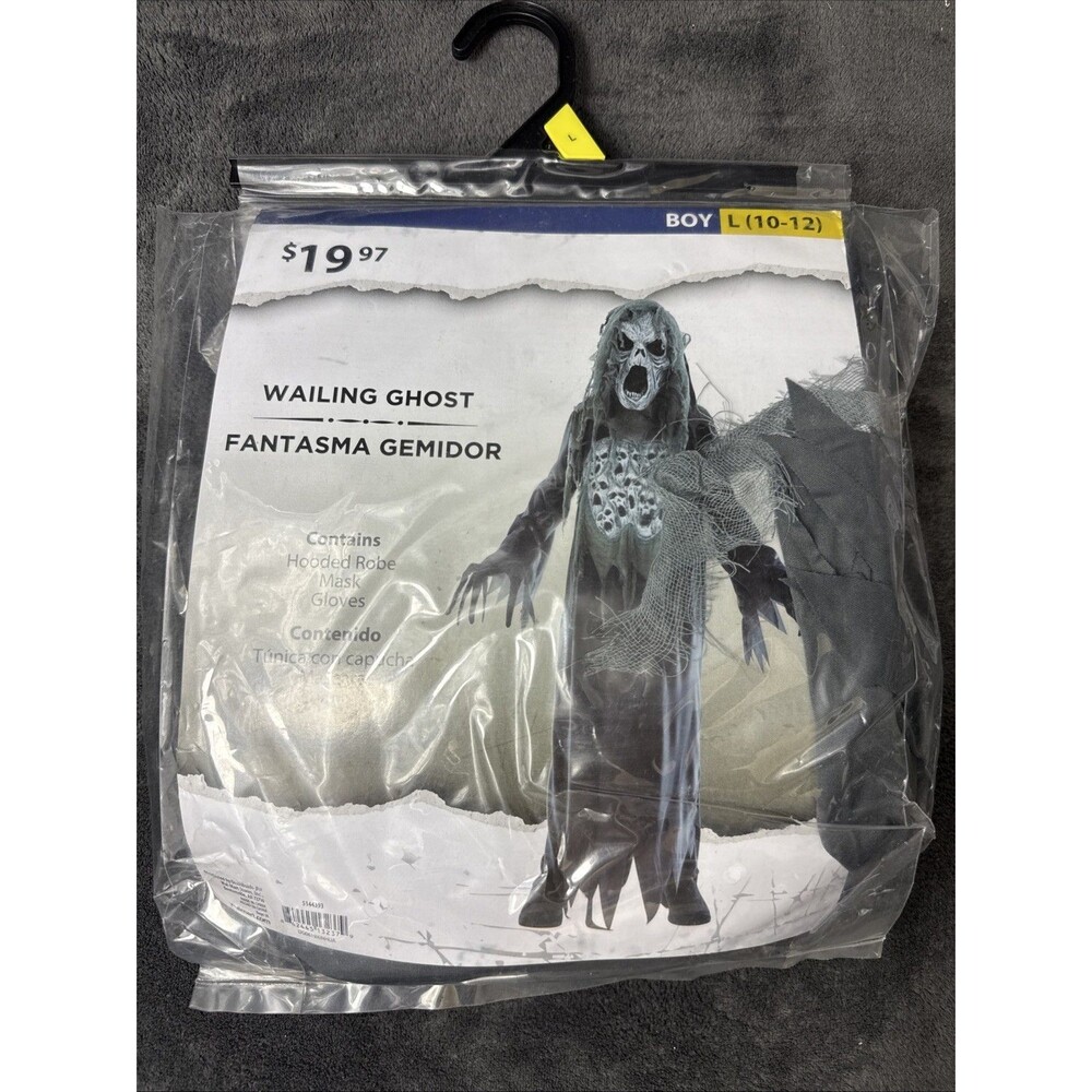 Wailing Ghost Child Costume Boys Size L 10-12 Halloween Creepy Grim Reaper NWT